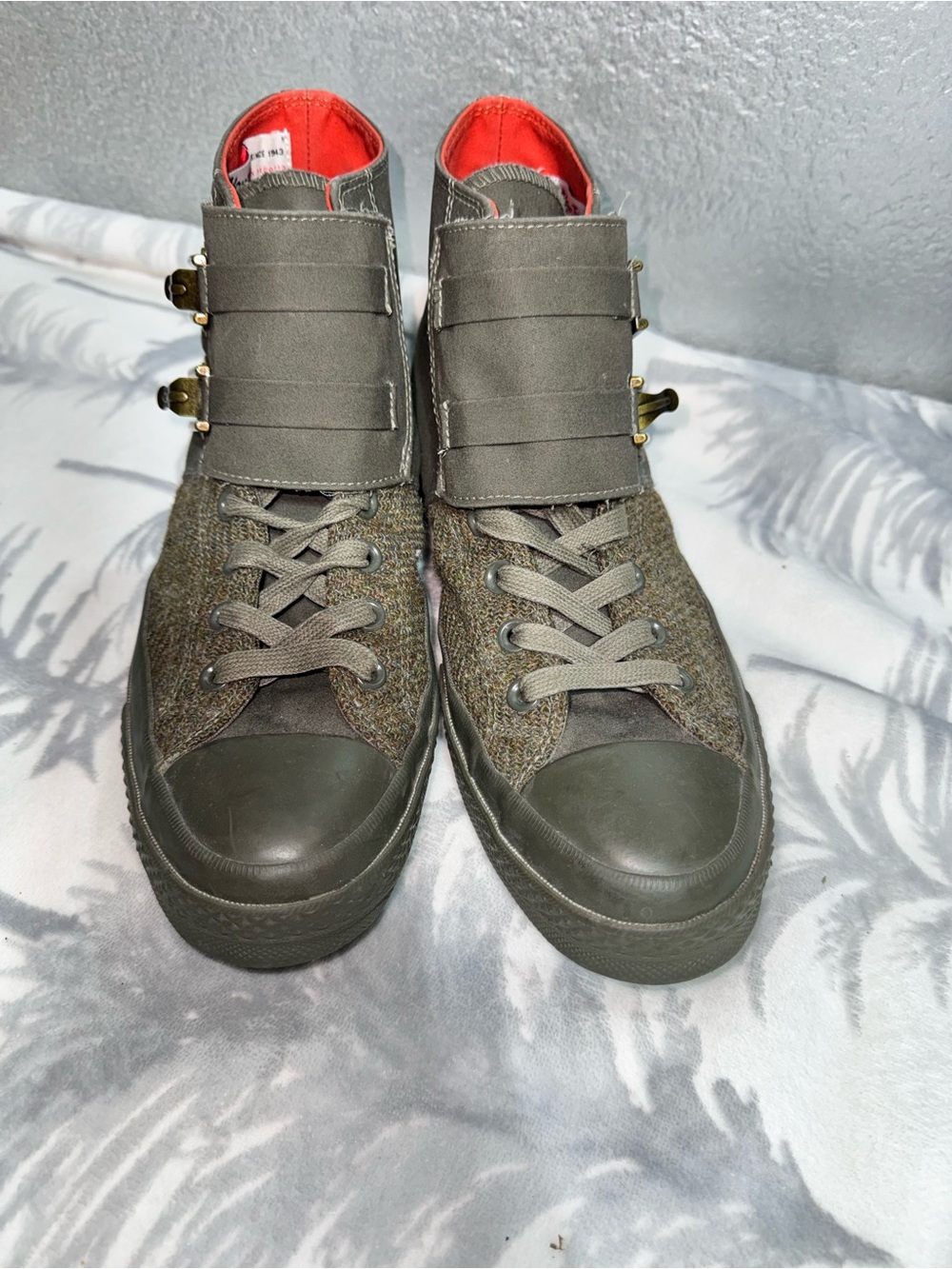 Converse Olive High-Top Sneakers with Red Lining